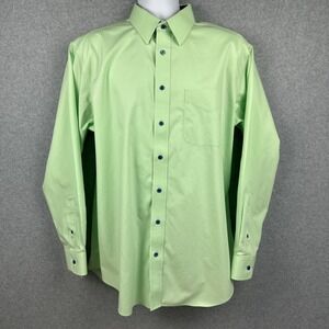 Paul Fredrick Men's Green Long Sleeve Button Down Non Iron Shirt Size 17x35
